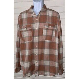 Frye And Co Mens Sz LARGE Orange Plaid L/S Button Up Shirt EUC